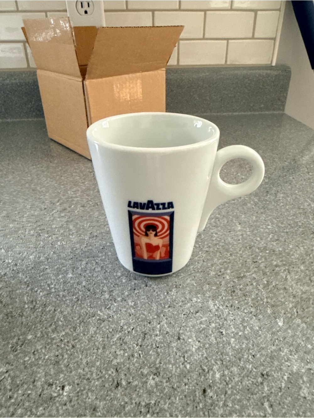 Lavazza White Ceramic Espresso Mug with Red and Blue Graphic